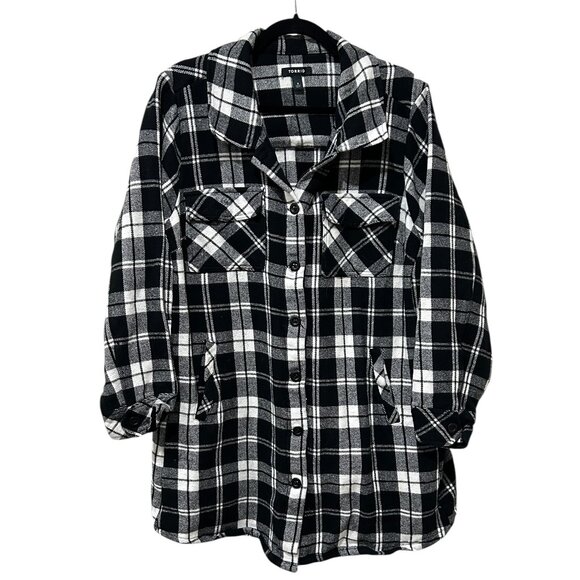 Torrid Black & White‎ Plaid Shacket • Women’s Sz 3 • Cinched Waist Cotton Shirt - Picture 1 of 6